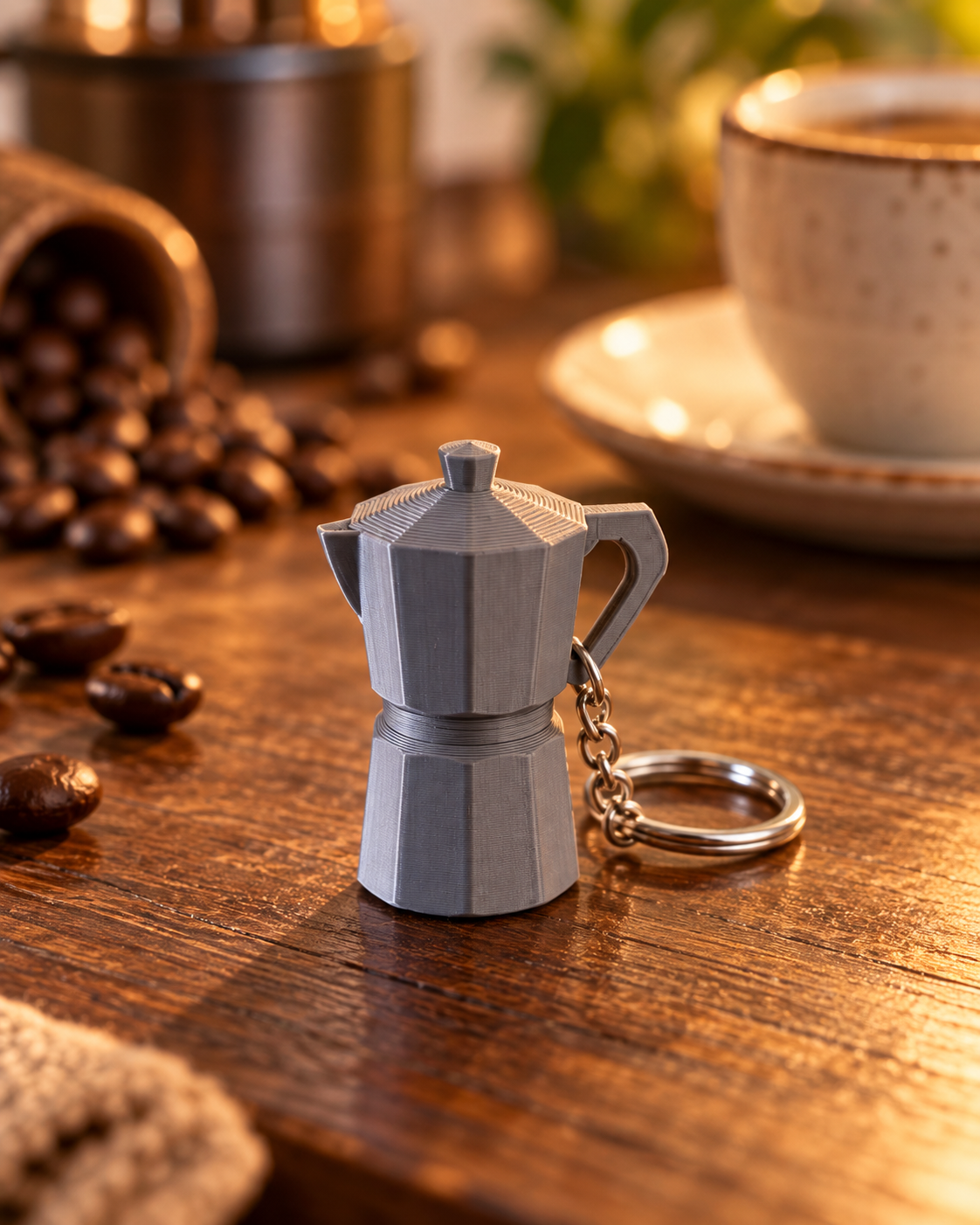 Chaveiro Cafeteira Italiana Moka 3D Miniatura Café Presente Criativo