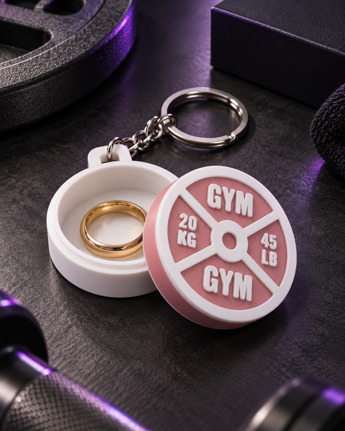 Chaveiro Porta Aliança e Joias Mini Anilha 3D Academia Fitness