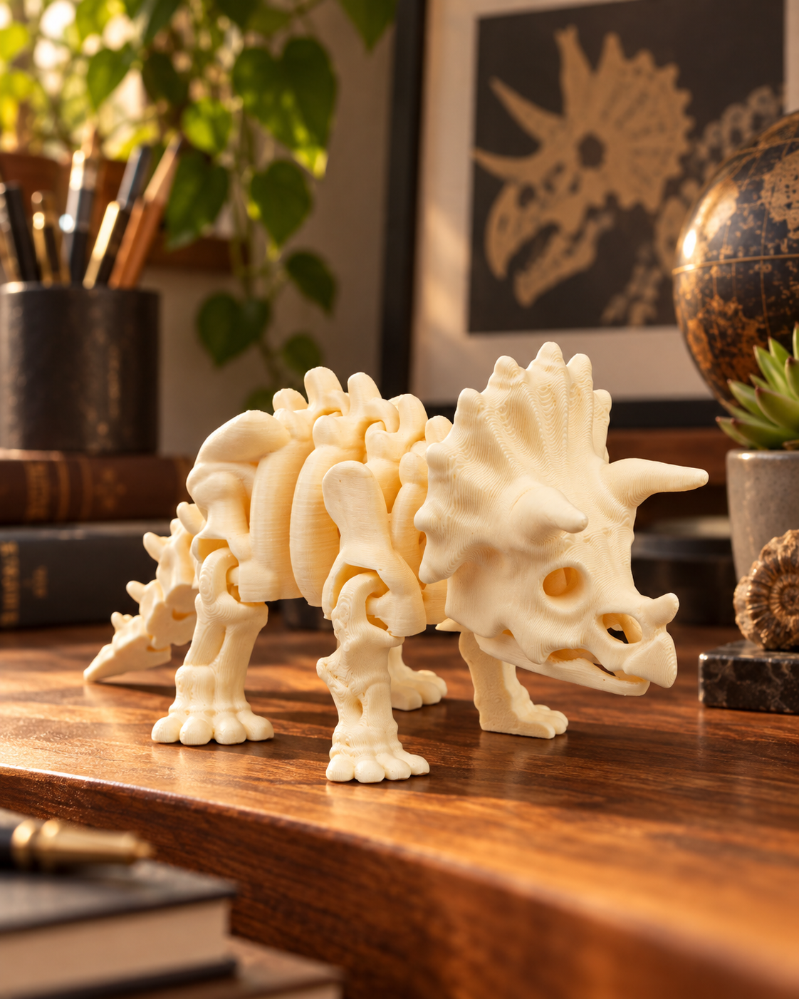 Tricerátops Esqueleto Articulado 3D – Dinossauro Miniatura Colecionável